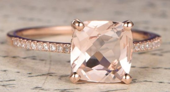 18K White and Rose Gold Triple Band Crossover Pink and White Diamond  Engagement Ring